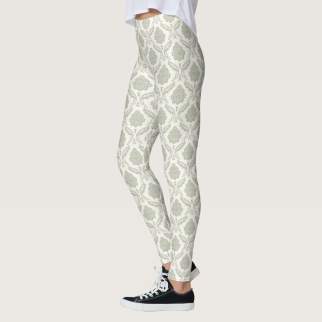 Leggings Rococo Damassé Répétition de motif Vert sur Crème (Gauche)