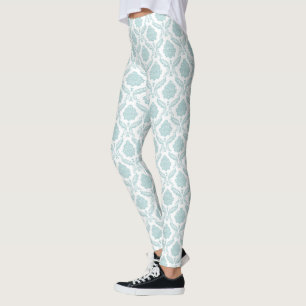 Leggings Rococo Damassé Rpt Motif Œuf de Canard Bleu sur Bl