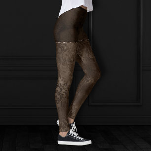 Leggings Romance en bronze de minuit   Satiny Grunge Damask