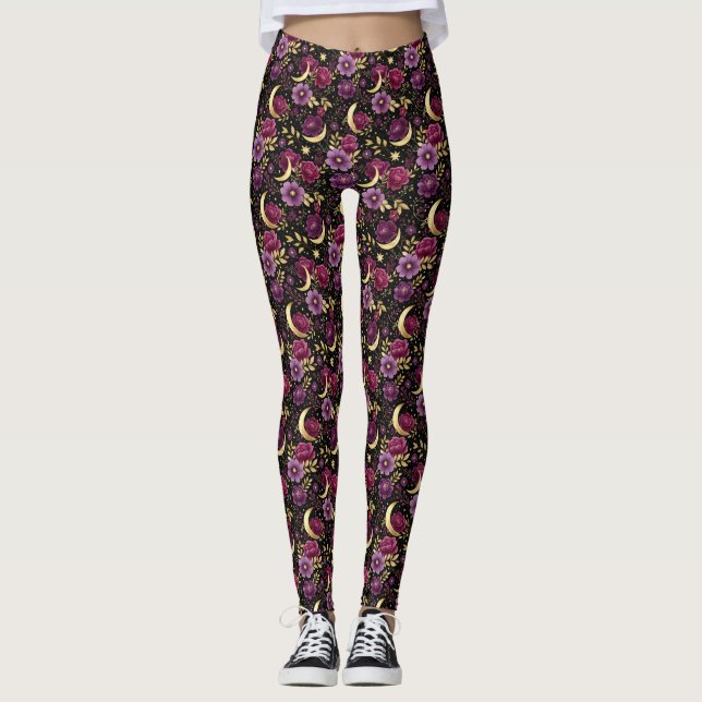 Leggings Romance Sombre Lune Céleste Violet Or (Devant)