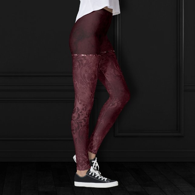 Leggings Romance Vin De Minuit | Dark Satiny Grunge Damask (Créateur téléchargé)