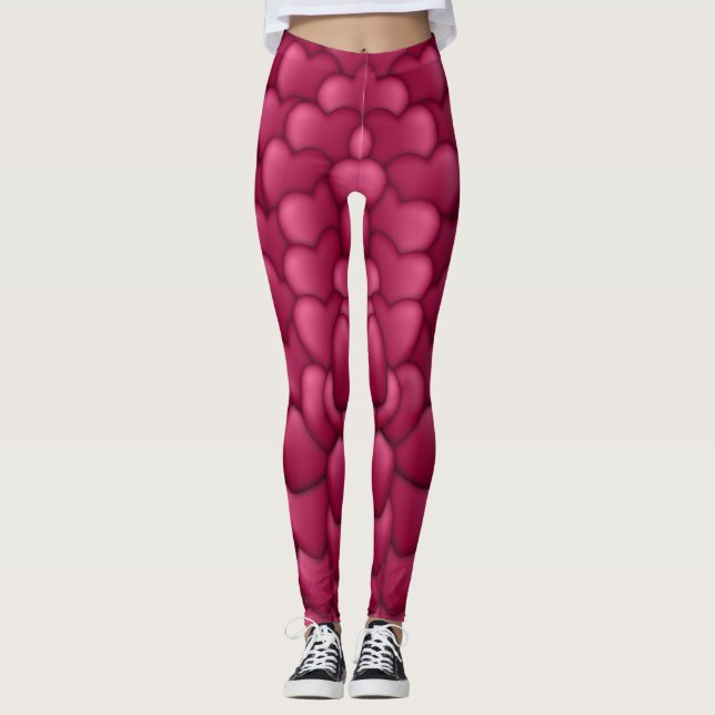 Leggings Romantic 3D Red Hearts Pattern-32322 (Devant)