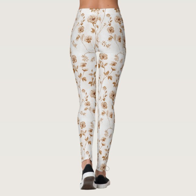 Leggings Romantic Cream Brown Floral  (Dos)