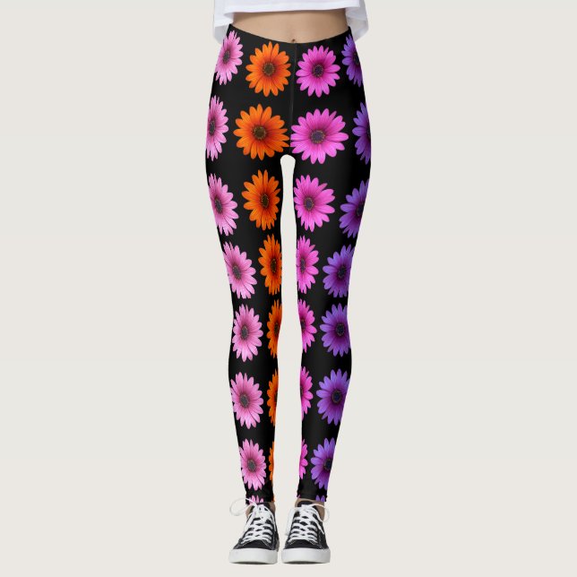 Leggings Romantique Floral Saint Valentin Noir (Devant)