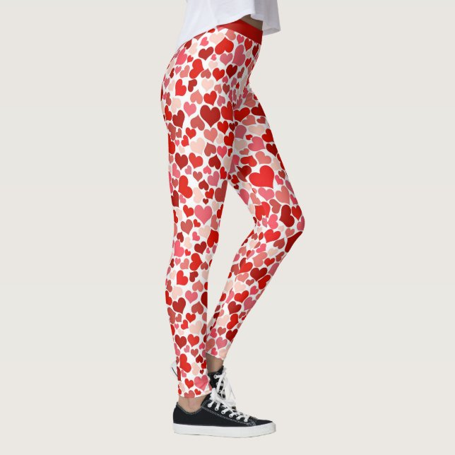 Leggings Romantique Rouge Rose Coeur Motif Design Yoga (Droite)