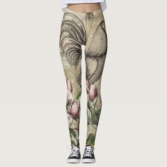 Leggings Rooster Garden Flower Papillon Art (Devant)