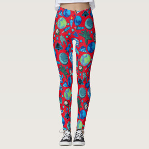 Leggings Roquettes rétro dans l'espace. BG rouge