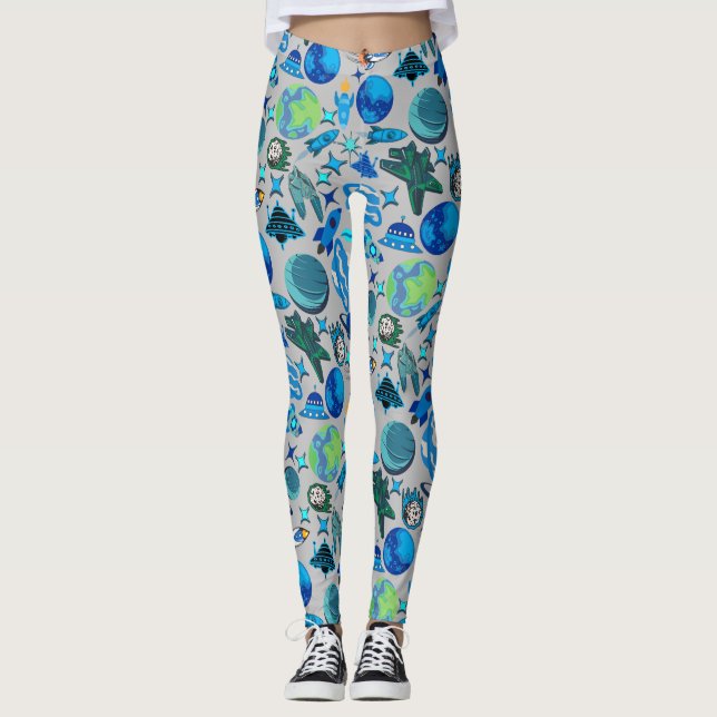 Leggings Roquettes rétro dans l'espace. L Gray BG (Devant)