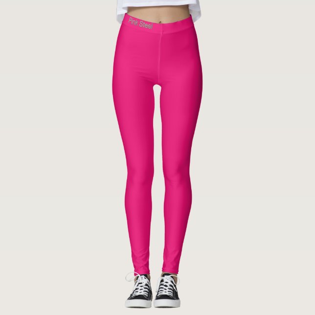 Leggings rose acier fuchsia taille devant (Devant)