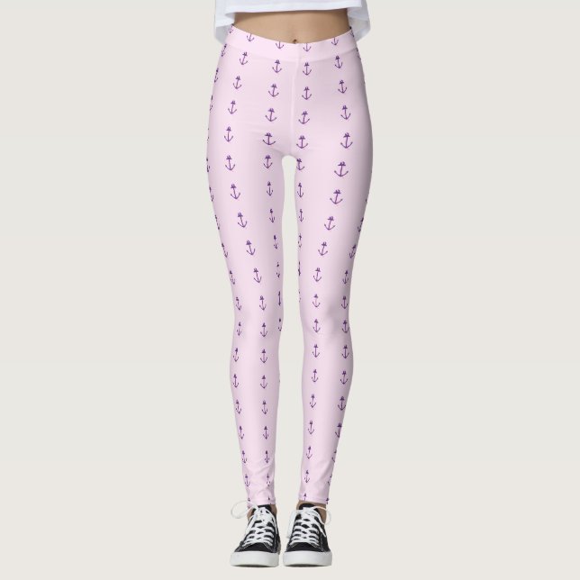 Leggings Rose avec ancres nautiques violettes (Devant)