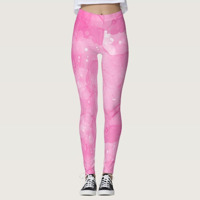 Leggings Rose Blanc Abstrait, Motif Abstrait, Moderne  (Devant)
