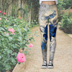 Leggings Rose Bleu Foncé Victorien Éphémère Chic Vintage