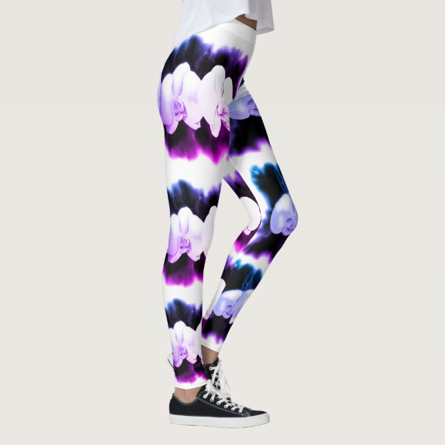 Leggings Rose bleu violet aquarelle Orchidées Motif (Droite)