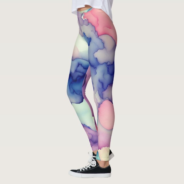 Leggings Rose bleu violet Aquarelle peinture Fusion (Gauche)