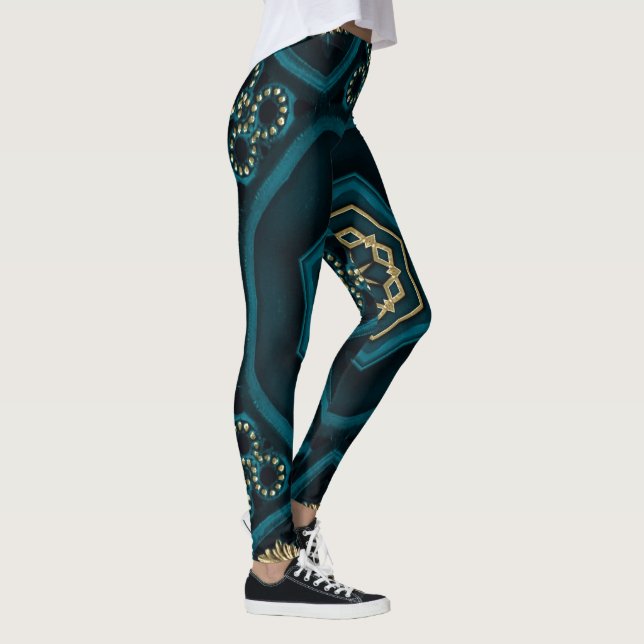 Leggings Rose Boho Gold Vert Mandala (Droite)