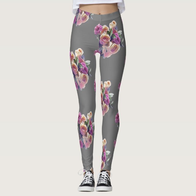 LEGGINGS ROSE BUOQUET FLEURS (Devant)