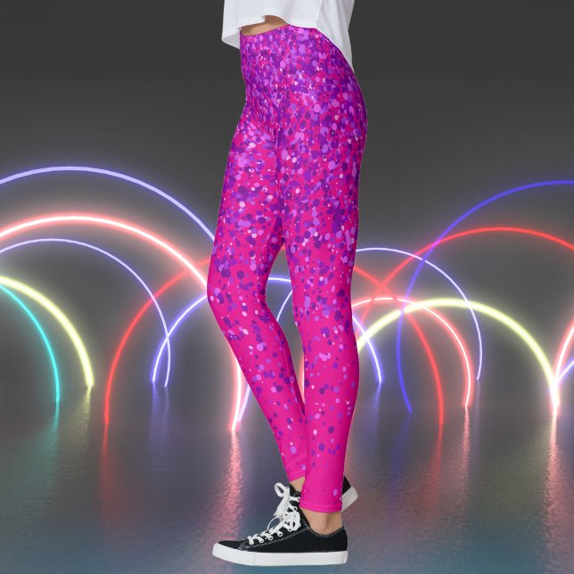 Leggings Rose chaud avec épingles violettes Imprimer (Hot Pink with Purple Freckles Print Leggings)
