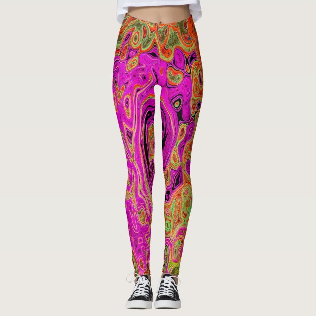 Leggings Rose Chaud Groovy Abstrait Rétro Tourbillon Liquid (Devant)