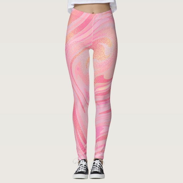 Leggings Rose Clair Rose Foncé Et Motif Tourbillon Paillett (Devant)