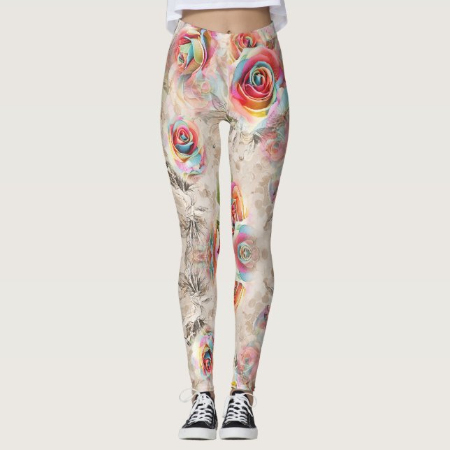 Leggings Rose coloré et motif floral (Devant)