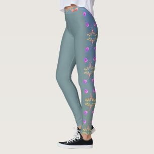 Leggings Rose coloré Répétition sur pattes de mousse bleu p