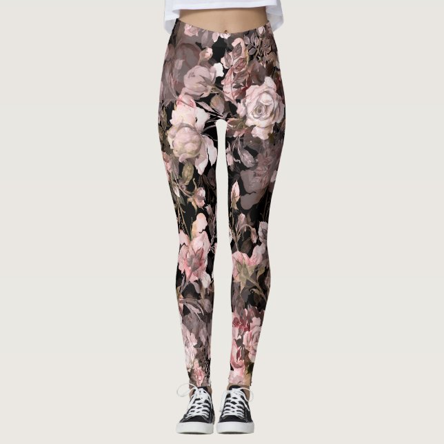 Leggings Rose d'aquarelle Bud Bouquet Motif (Devant)