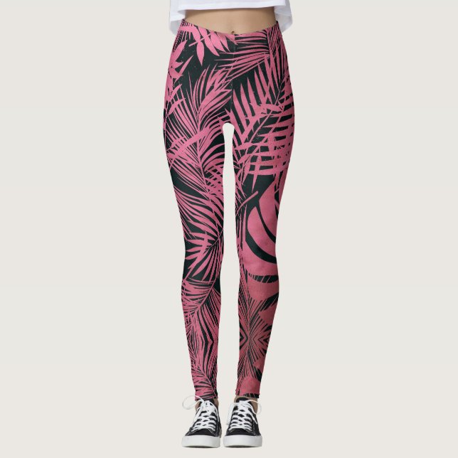 Leggings Rose élégant palmier rose  feuille motif tendance (Devant)