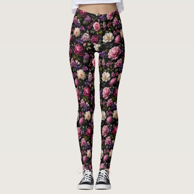 Leggings Rose en velours noir (Devant)