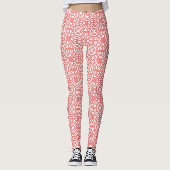 Leggings Rose et blanc partout sur les pantalons de yoga Ab (Devant)