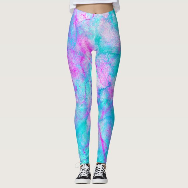 Leggings Rose et bleu bonbon à l'aquarelle (Devant)