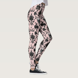 Leggings Rose et crânes gothiques rose et noir