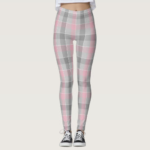 Leggings rose et gris à damiers plaid