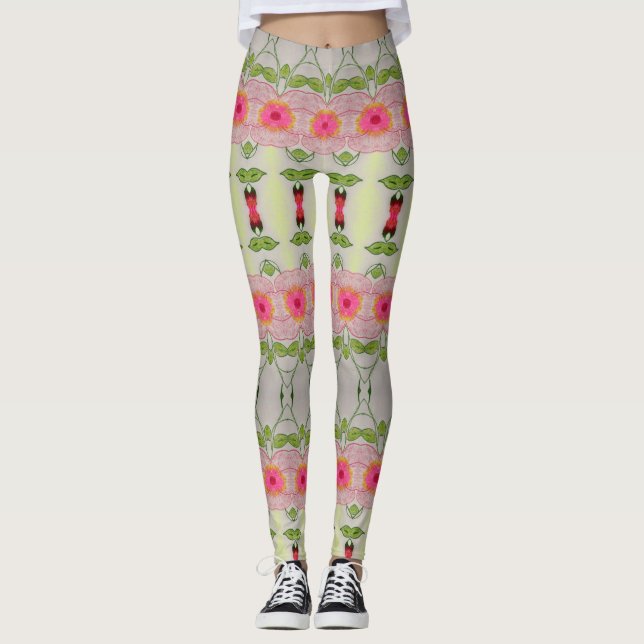 Leggings Rose et vert citron vert (Devant)