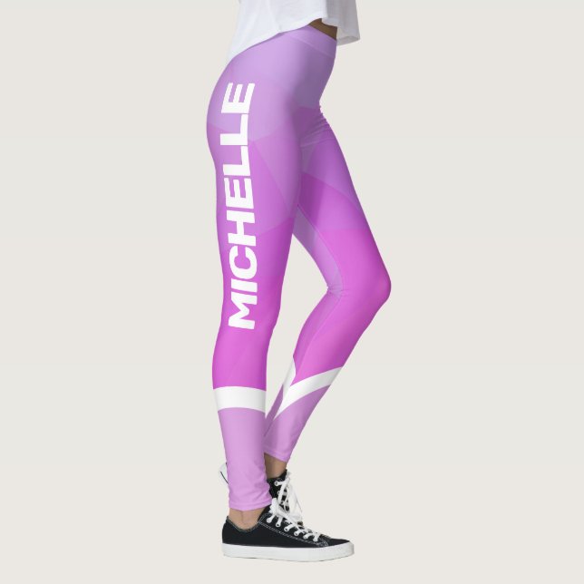 Leggings Rose et violet avec blanc nom rayé moderne (Droite)