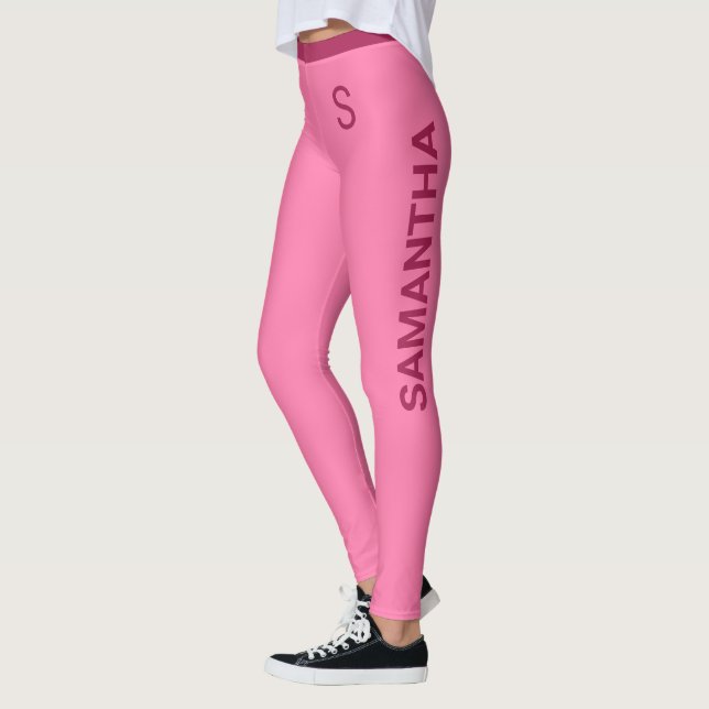 Leggings Rose Fille Avec Nom Personnalisable Et Monogramme (Gauche)