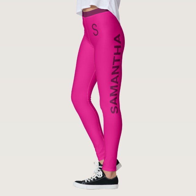 Leggings Rose Fille Avec Nom Personnalisable Et Monogramme (Gauche)