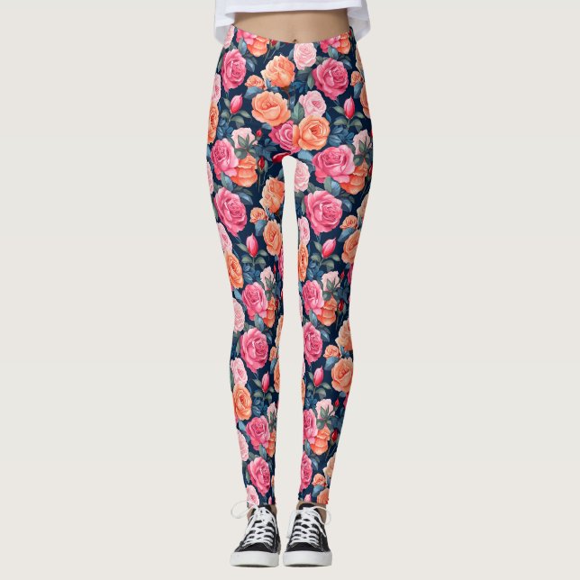 Leggings Rose Fleurs florissantes Motif (Devant)