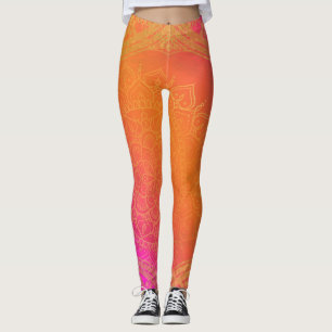 Leggings Rose Fuchsia Orange & Or Mandala Glamour