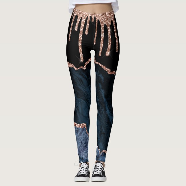 Leggings Rose Gold Blush Parties scintillant Driving Navy B (Devant)