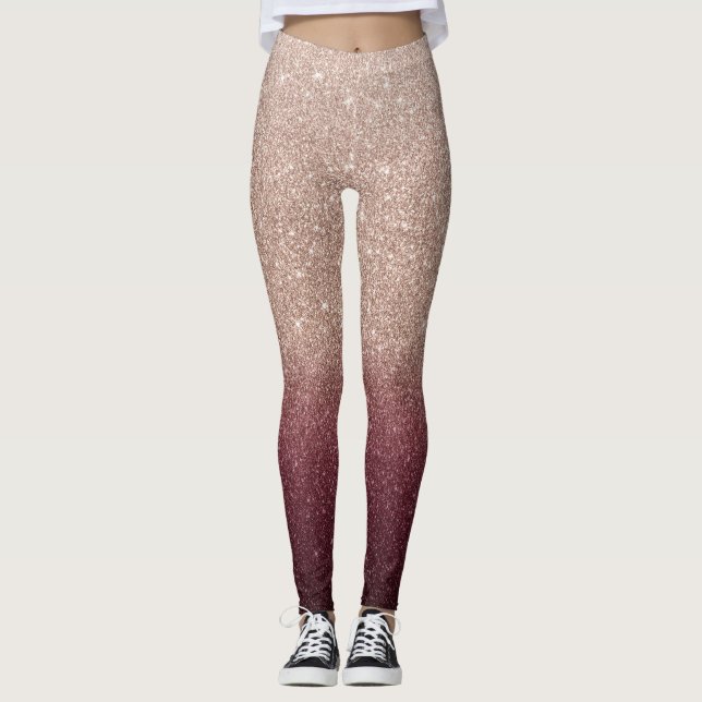 Leggings Rose Gold & Bourgogne Parties scintillant Ombre Mo (Devant)