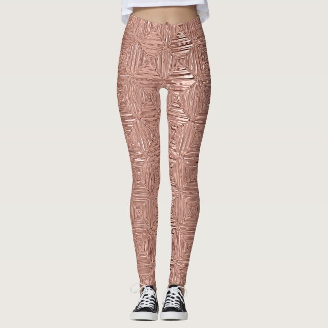 Leggings Rose Gold Faux Métallique Géométrique (Devant)