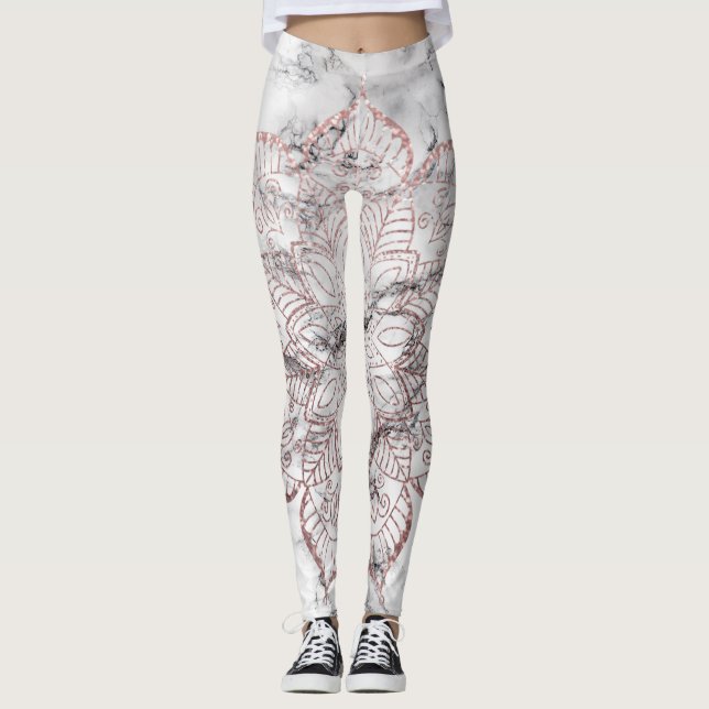 Leggings Rose Gold Faux Parties scintillant Mandala sur Bol (Devant)