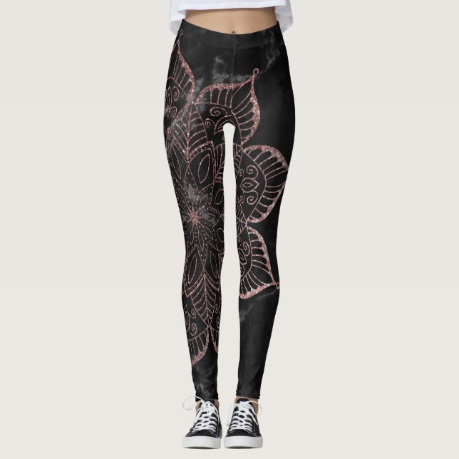 Leggings Rose Gold Faux Parties scintillant Mandala sur le  (Devant)