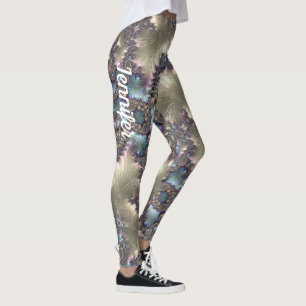 Leggings Rose Gold Fractal Motif Nom personnalisé