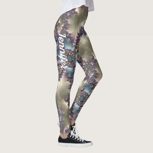 Leggings Rose Gold Fractal Motif Nom personnalisé (Droite)