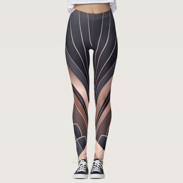 Leggings Rose Gold Navy Geometric Fan Neo Deco Art (Devant)