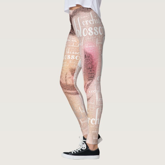 Leggings Rose Gold Orchid Word Cloud Photo intégrée (Gauche)