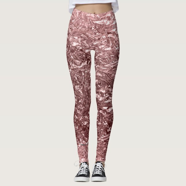 Leggings Rose Gold Rose Liquide Chrome Métal Métalisé (Devant)