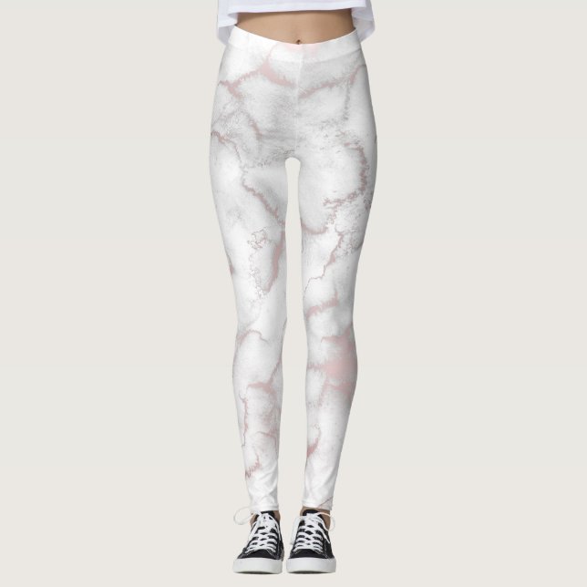 Leggings Rose Gold Rose Marbre Moderne Chic Tendance (Devant)