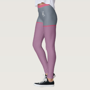 Leggings Rose Gris Violet, Faux Shorts, Monogramme Personna